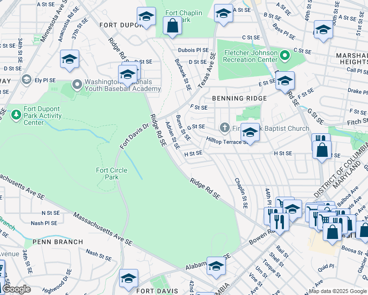 map of restaurants, bars, coffee shops, grocery stores, and more near 4213 Gorman Street Southeast in Washington