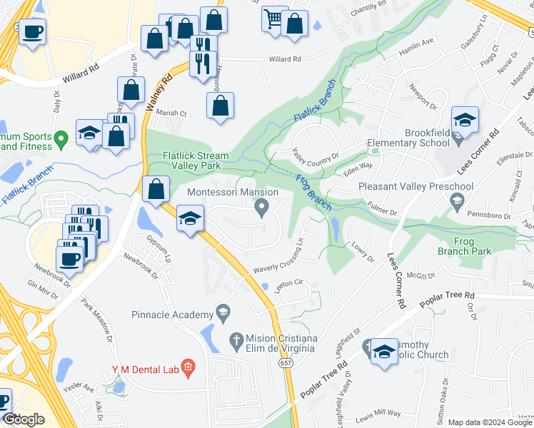 map of restaurants, bars, coffee shops, grocery stores, and more near 14075 Eagle Chase Circle in Chantilly