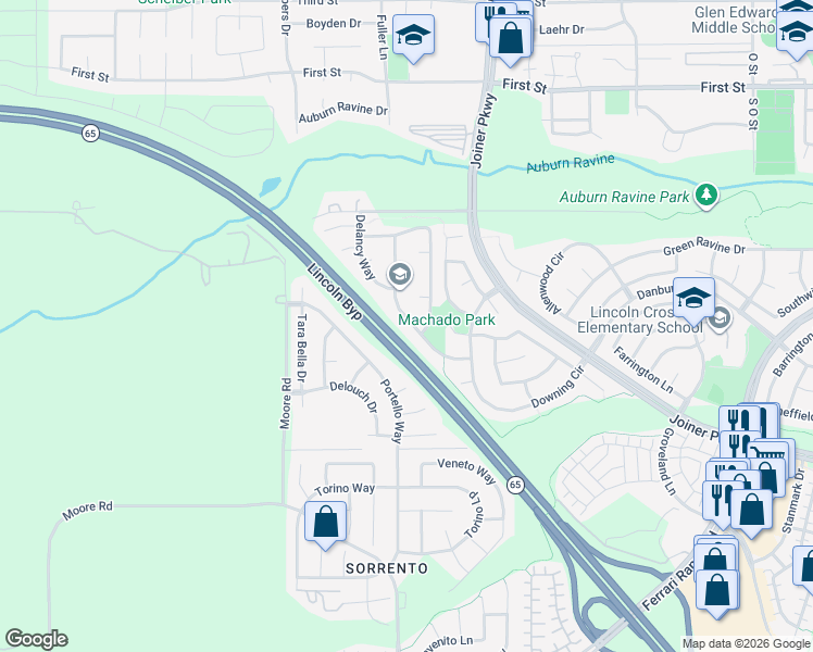 map of restaurants, bars, coffee shops, grocery stores, and more near 670 Davenport Way in Lincoln
