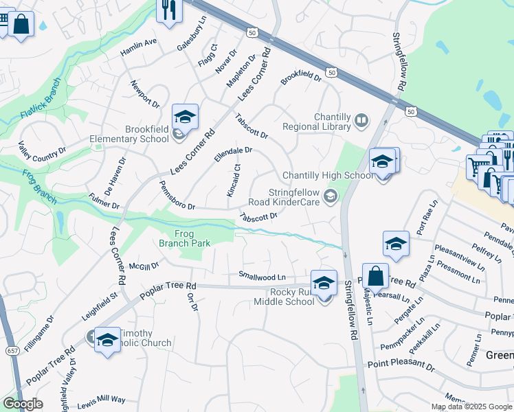 map of restaurants, bars, coffee shops, grocery stores, and more near 13513 Pennsboro Drive in Chantilly