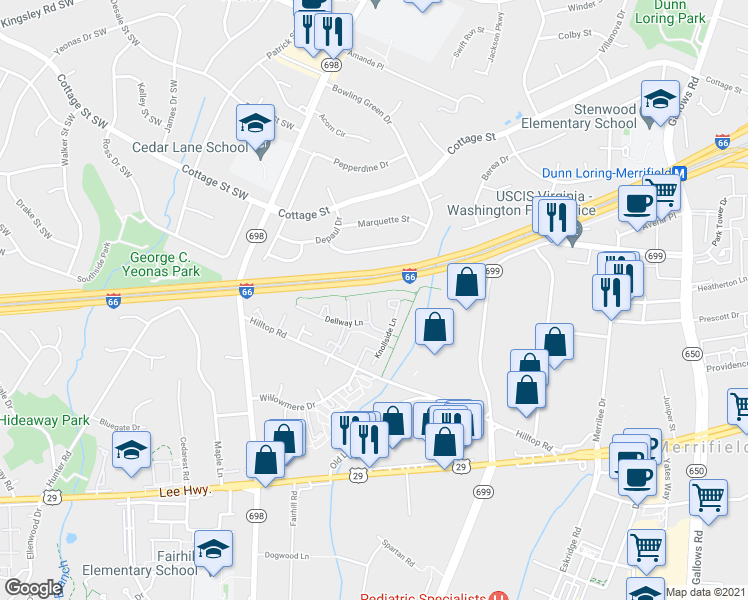 map of restaurants, bars, coffee shops, grocery stores, and more near 2753 Stone Hollow Drive in Vienna