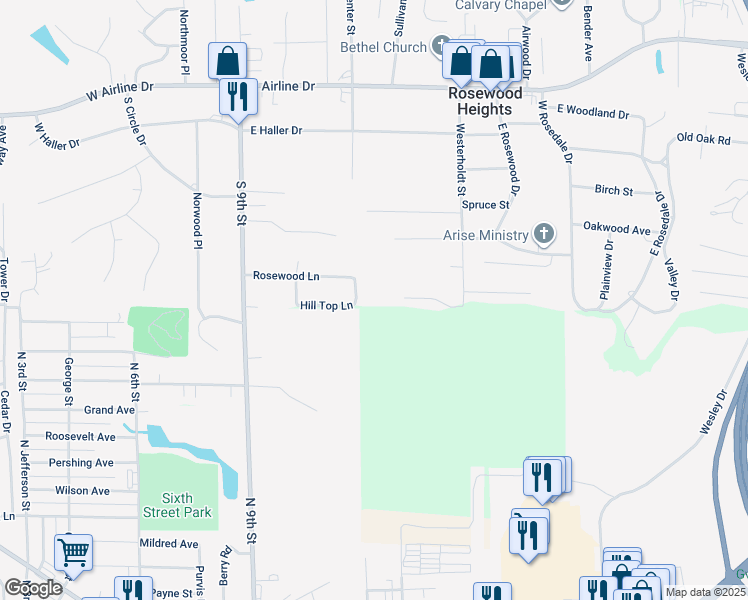 map of restaurants, bars, coffee shops, grocery stores, and more near 403 Valleyview Drive in East Alton