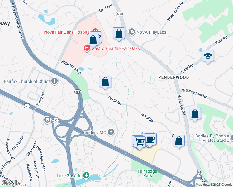 map of restaurants, bars, coffee shops, grocery stores, and more near 12507 Charles Stewart Court in Fairfax
