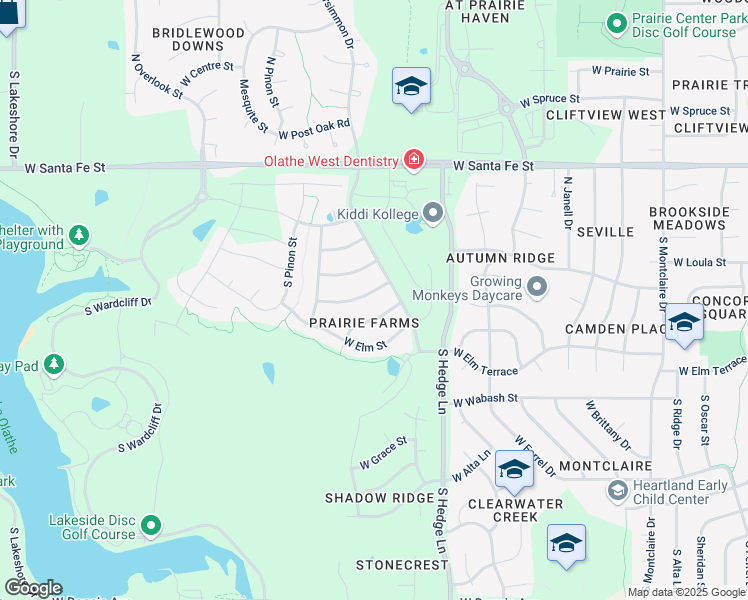 map of restaurants, bars, coffee shops, grocery stores, and more near 2220 West Fredrickson Drive in Olathe