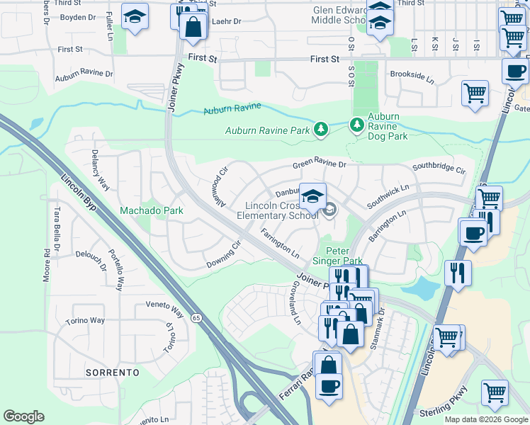 map of restaurants, bars, coffee shops, grocery stores, and more near 1591 Allenwood Circle in Lincoln