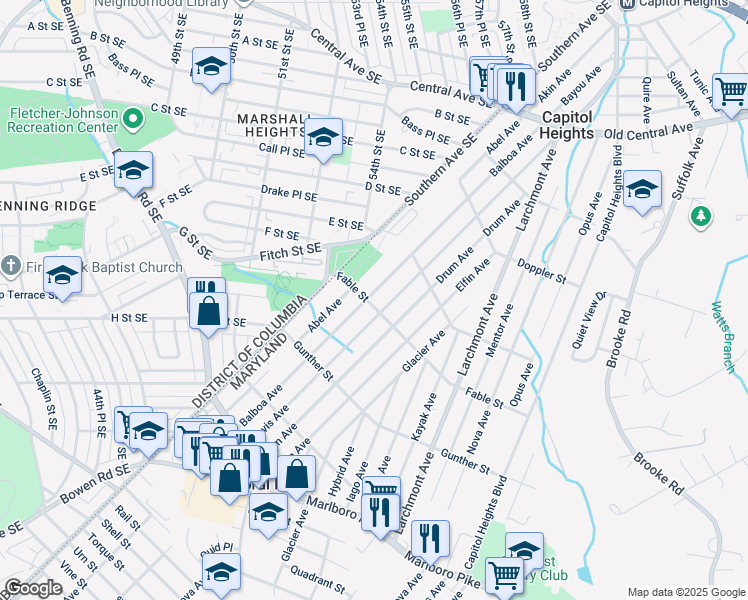map of restaurants, bars, coffee shops, grocery stores, and more near 836 Balboa Avenue in Capitol Heights
