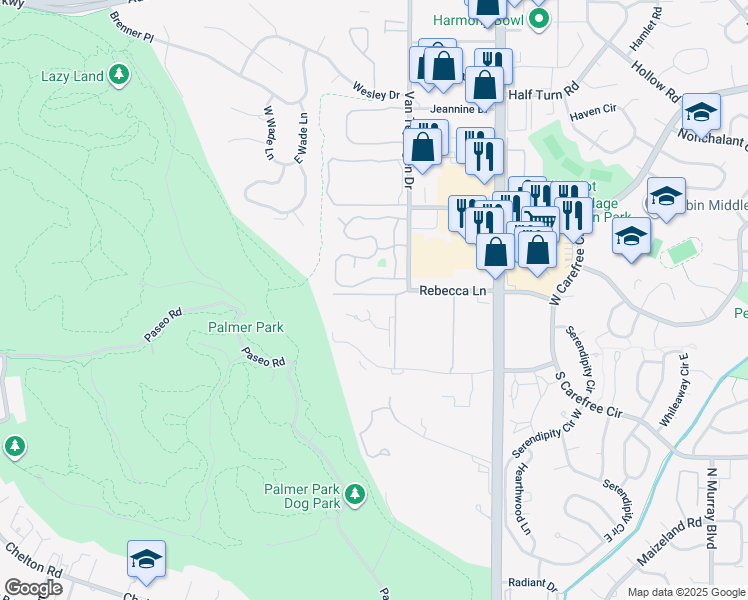map of restaurants, bars, coffee shops, grocery stores, and more near 3690 Knoll Lane in Colorado Springs