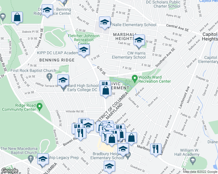 map of restaurants, bars, coffee shops, grocery stores, and more near 101 Independence Avenue Southeast in Washington