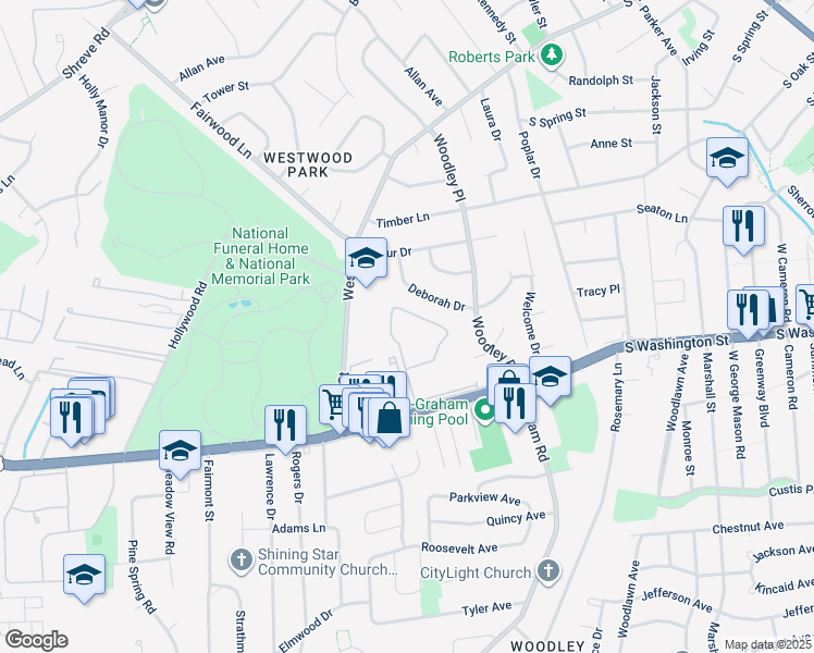 map of restaurants, bars, coffee shops, grocery stores, and more near 7358 U.S. 29 in Falls Church