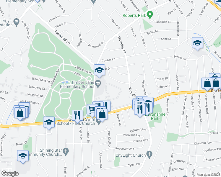 map of restaurants, bars, coffee shops, grocery stores, and more near 7358 U.S. 29 in Falls Church