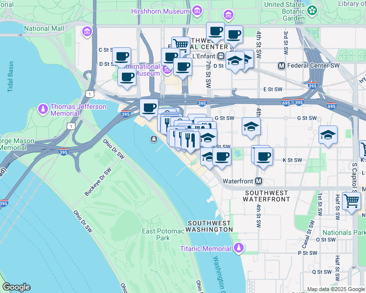 map of restaurants, bars, coffee shops, grocery stores, and more near 101 Independence Avenue Southeast in Washington