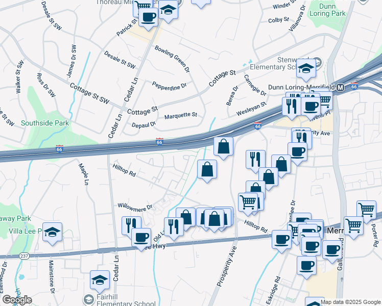 map of restaurants, bars, coffee shops, grocery stores, and more near 2755 Knollside Lane in Vienna
