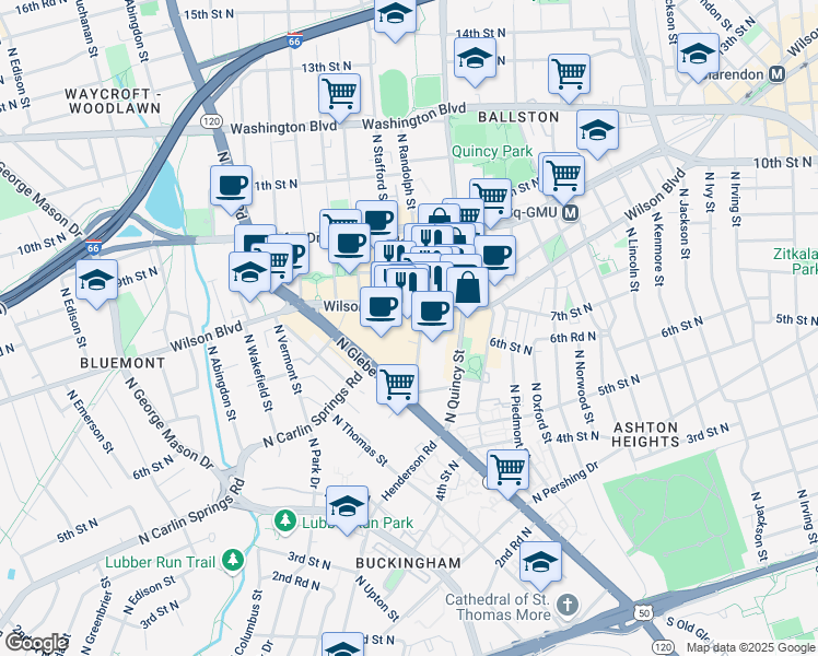 map of restaurants, bars, coffee shops, grocery stores, and more near 700 North Randolph Street in Arlington