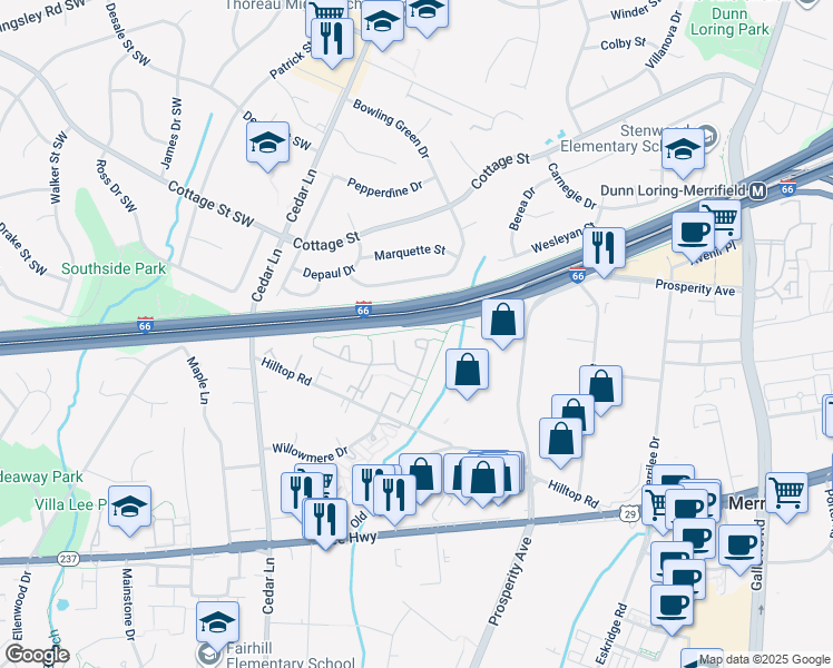 map of restaurants, bars, coffee shops, grocery stores, and more near 2756 Knollside Lane in Vienna
