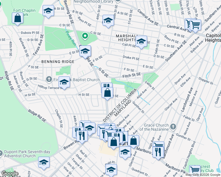 map of restaurants, bars, coffee shops, grocery stores, and more near 101 Independence Avenue Southeast in Washington