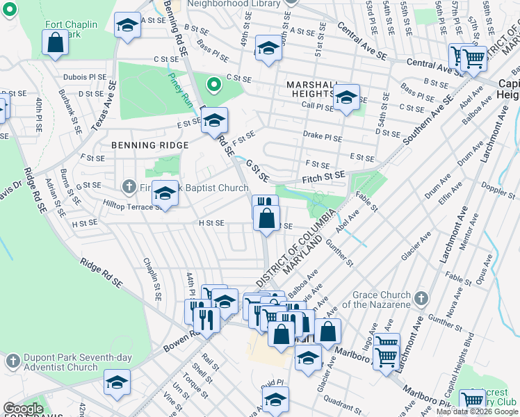 map of restaurants, bars, coffee shops, grocery stores, and more near 101 Independence Avenue Southeast in Washington