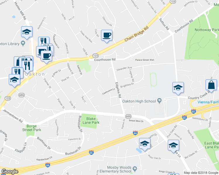 map of restaurants, bars, coffee shops, grocery stores, and more near 2904 Gretna Place in Vienna