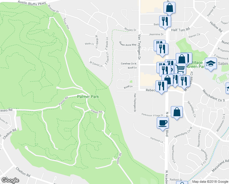 map of restaurants, bars, coffee shops, grocery stores, and more near 3665 Knoll Lane in Colorado Springs