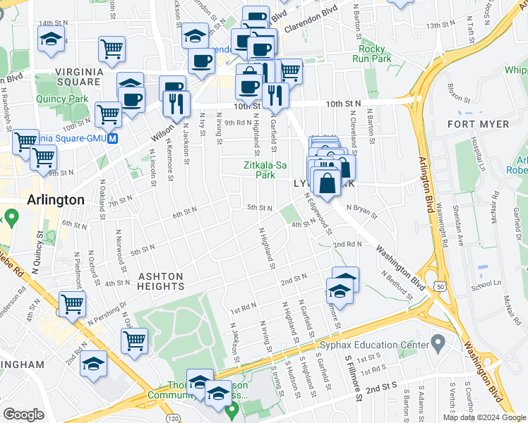 map of restaurants, bars, coffee shops, grocery stores, and more near 101 Independence Avenue Southeast in Washington