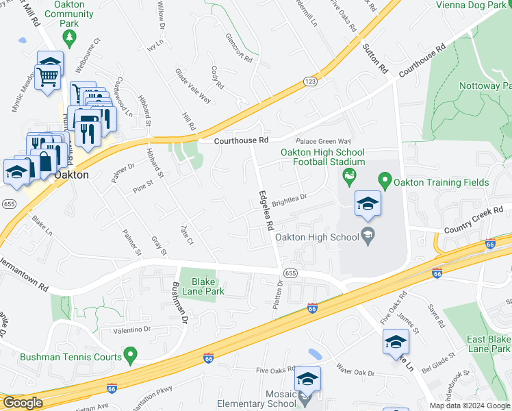 map of restaurants, bars, coffee shops, grocery stores, and more near 2905 Gretna Place in Vienna