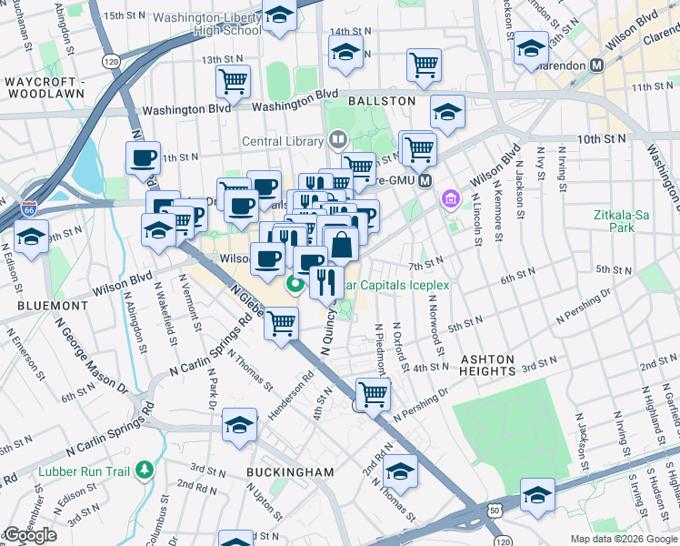 map of restaurants, bars, coffee shops, grocery stores, and more near 101 Independence Avenue Southeast in Washington