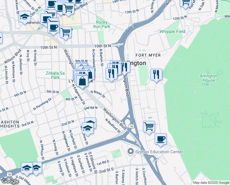 map of restaurants, bars, coffee shops, grocery stores, and more near 101 Independence Avenue Southeast in Washington