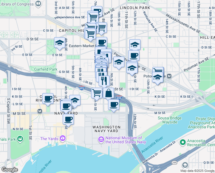 map of restaurants, bars, coffee shops, grocery stores, and more near in US MARINE CORPS BARRACKS