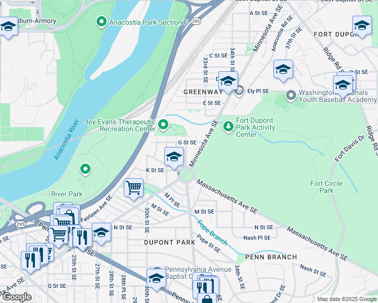 map of restaurants, bars, coffee shops, grocery stores, and more near 714 32nd Street Southeast in Washington