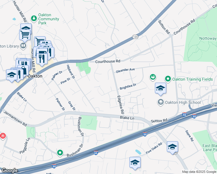 map of restaurants, bars, coffee shops, grocery stores, and more near 2900 Gretna Place in Vienna