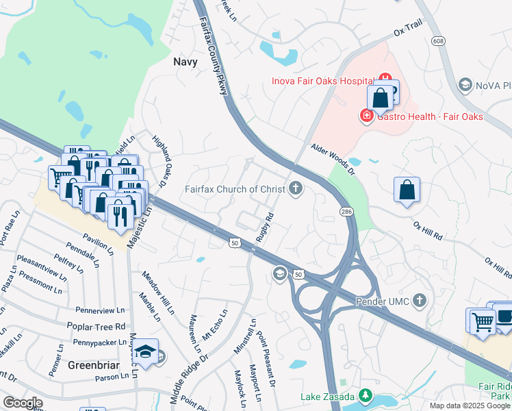 map of restaurants, bars, coffee shops, grocery stores, and more near 12709 Lady Somerset Lane in Fairfax