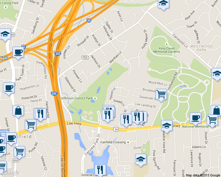 map of restaurants, bars, coffee shops, grocery stores, and more near 2784 Sikes Court in Falls Church