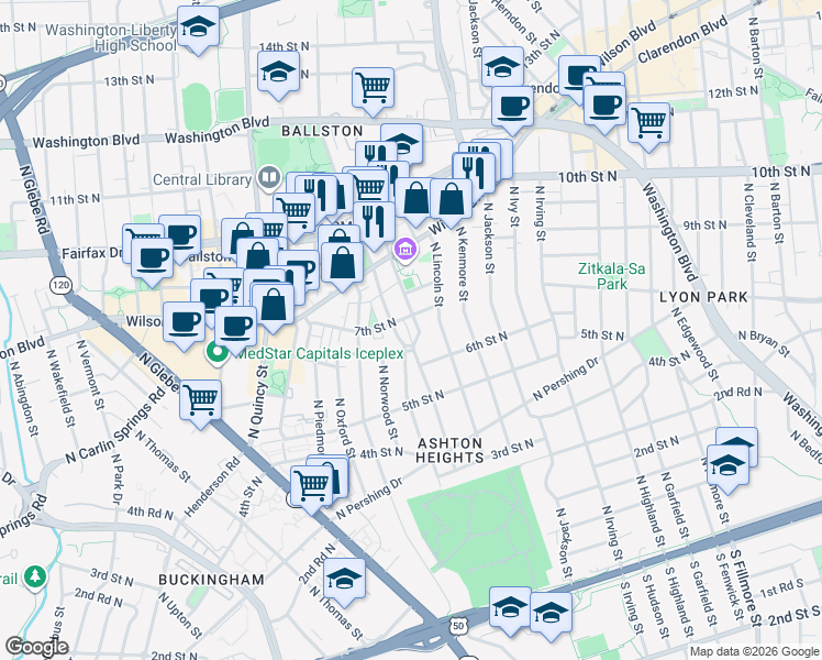 map of restaurants, bars, coffee shops, grocery stores, and more near 101 Independence Avenue Southeast in Washington