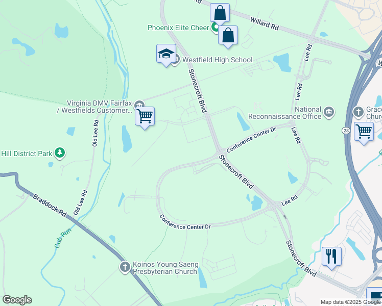 map of restaurants, bars, coffee shops, grocery stores, and more near 15036 Conference Center Drive in Chantilly