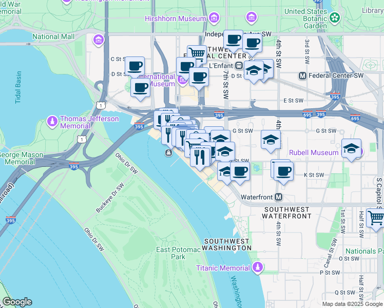 map of restaurants, bars, coffee shops, grocery stores, and more near 101 Independence Avenue Southeast in Washington