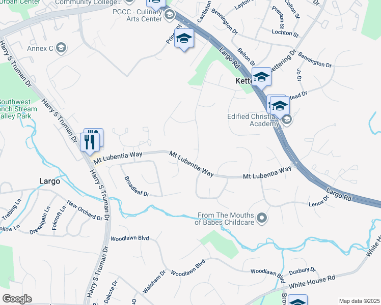 map of restaurants, bars, coffee shops, grocery stores, and more near 10701 Tara Court in Upper Marlboro