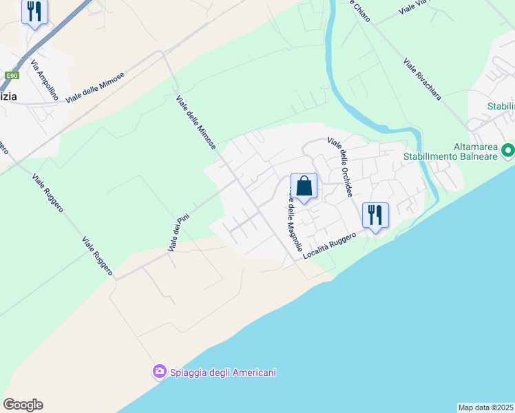 map of restaurants, bars, coffee shops, grocery stores, and more near 18 Viale delle Mimose in Sellia Marina