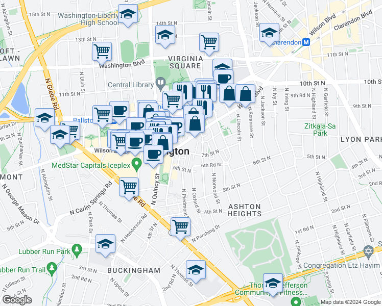 map of restaurants, bars, coffee shops, grocery stores, and more near 101 Independence Avenue Southeast in Washington