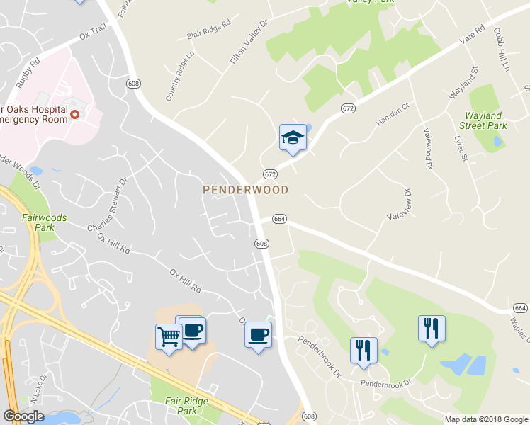 map of restaurants, bars, coffee shops, grocery stores, and more near 3717 West Ox Road in Fairfax