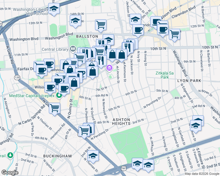 map of restaurants, bars, coffee shops, grocery stores, and more near 101 Independence Avenue Southeast in Washington
