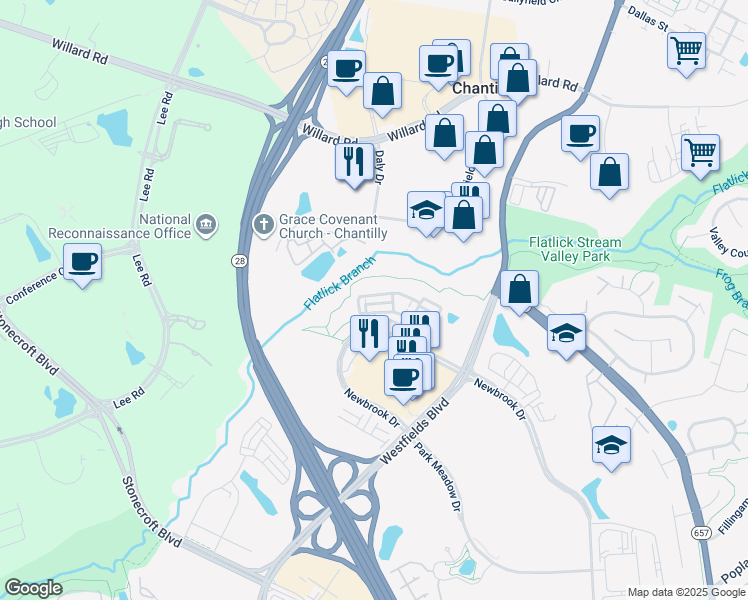 map of restaurants, bars, coffee shops, grocery stores, and more near 4758 Tatum Mill Way in Chantilly
