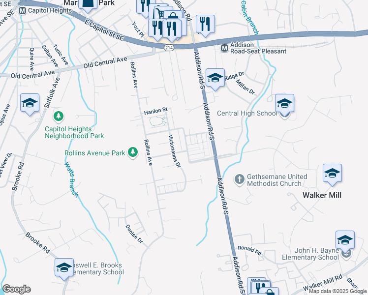 map of restaurants, bars, coffee shops, grocery stores, and more near 6231 Walbridge Street in Capitol Heights