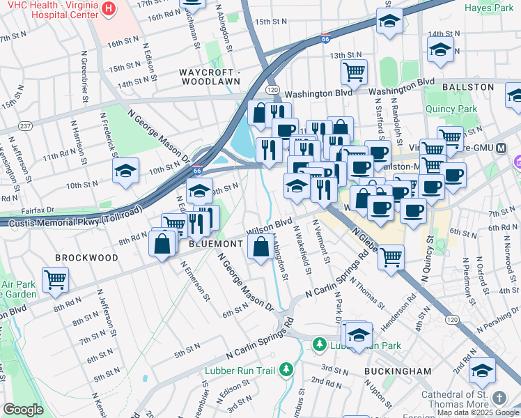 map of restaurants, bars, coffee shops, grocery stores, and more near 825 North Abingdon Street in Arlington