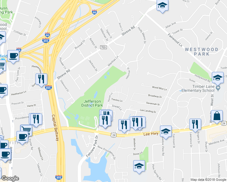 map of restaurants, bars, coffee shops, grocery stores, and more near 2778 January Court in Falls Church