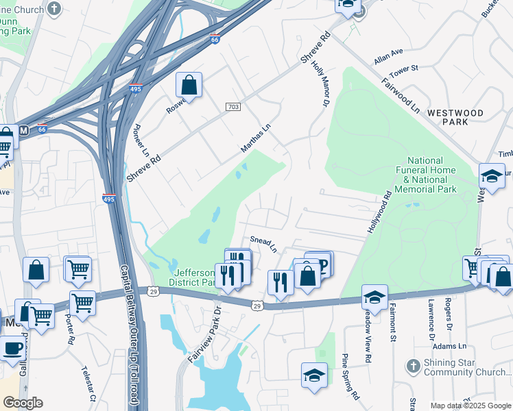 map of restaurants, bars, coffee shops, grocery stores, and more near 2778 January Court in Falls Church