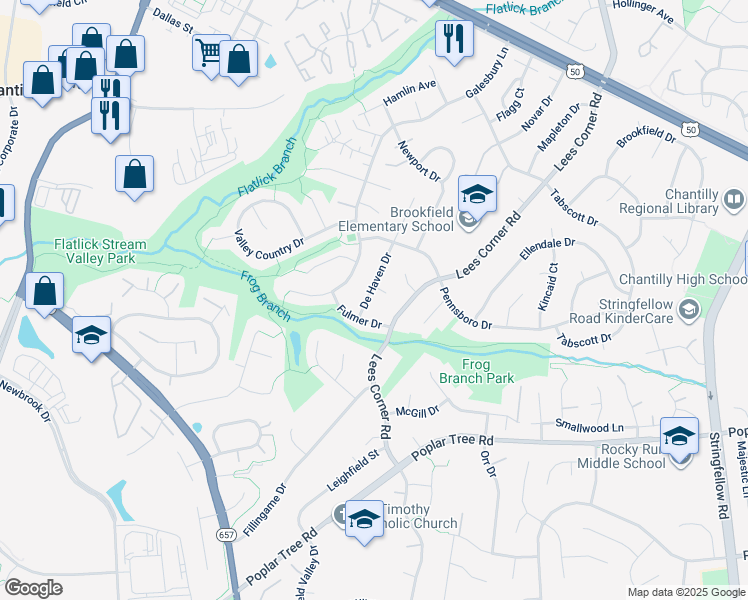 map of restaurants, bars, coffee shops, grocery stores, and more near 4317 De Haven Drive in Chantilly