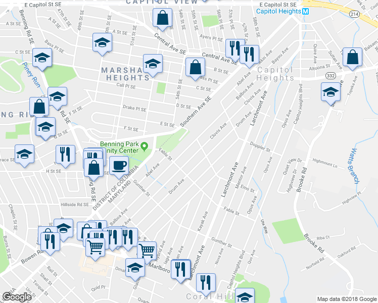 map of restaurants, bars, coffee shops, grocery stores, and more near 816 Balboa Avenue in Capitol Heights