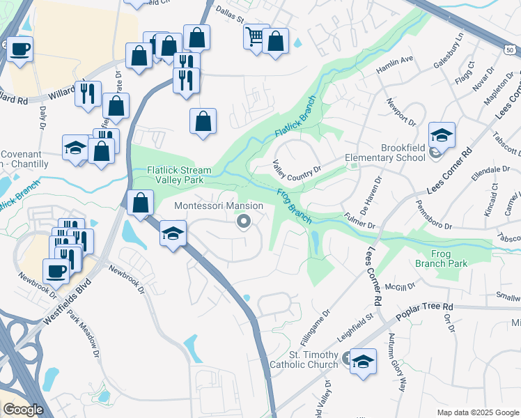 map of restaurants, bars, coffee shops, grocery stores, and more near 4472 Shady Point Place in Chantilly