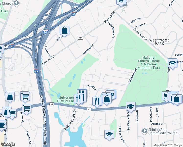 map of restaurants, bars, coffee shops, grocery stores, and more near 2779 January Court in Falls Church