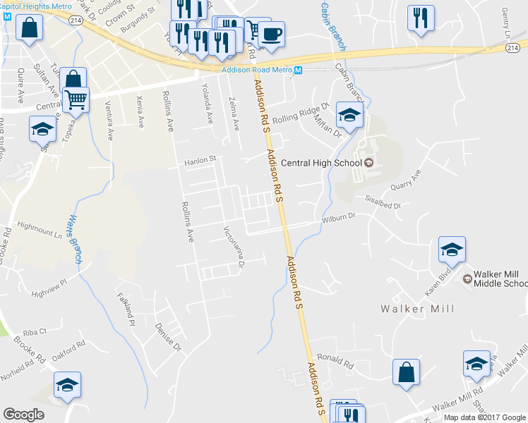 map of restaurants, bars, coffee shops, grocery stores, and more near 624 Chance Place in Capitol Heights