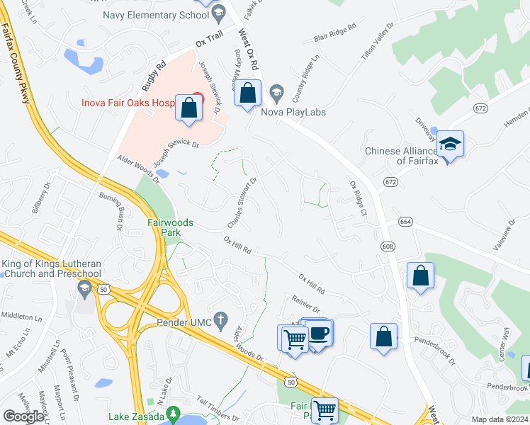 map of restaurants, bars, coffee shops, grocery stores, and more near 12502 Lieutenant Nichols Road in Fairfax